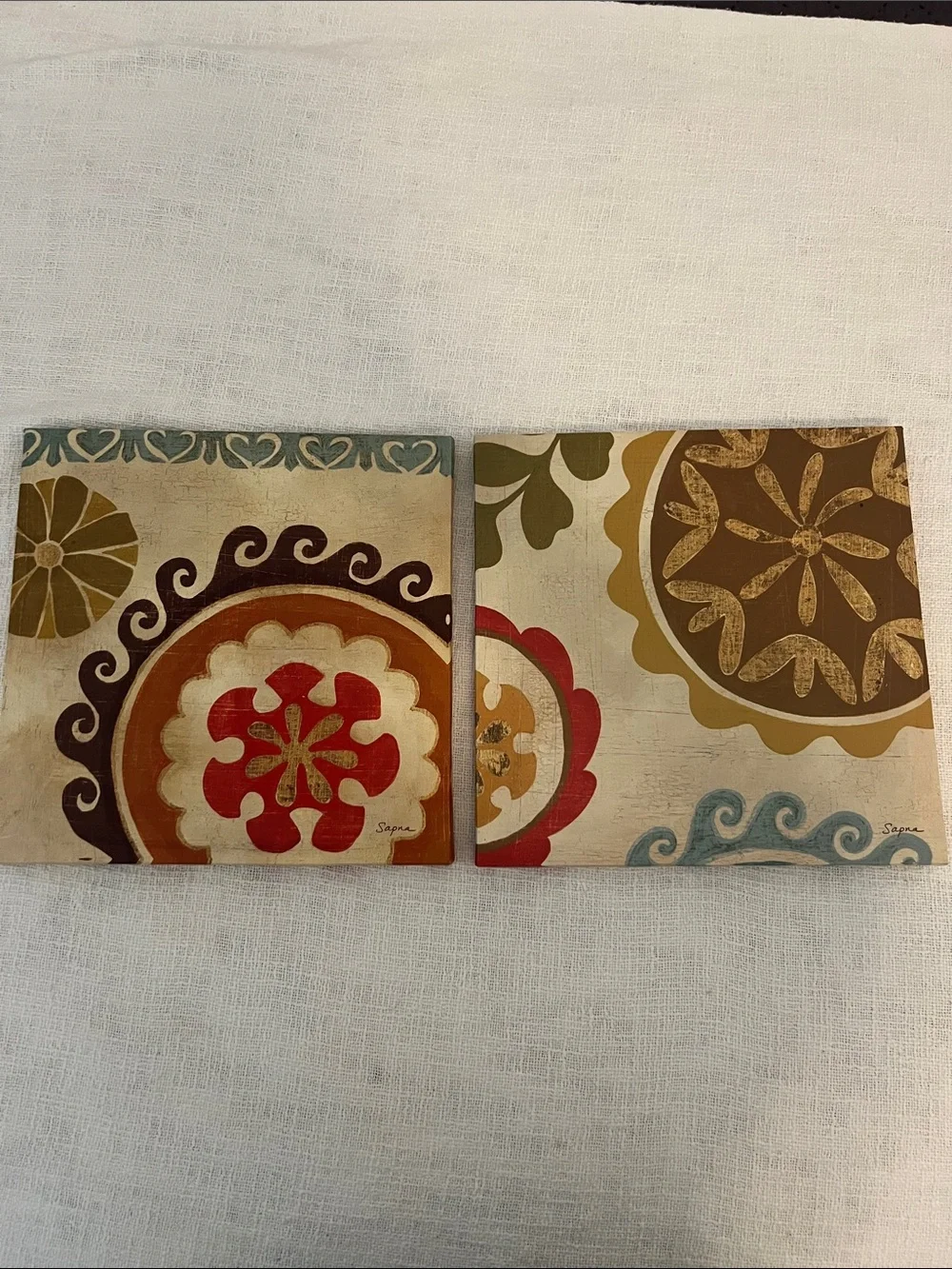 Sapna Target Set of 2 Canvas Floral Medallion Wall Art 12x12x1 Prints NWOT